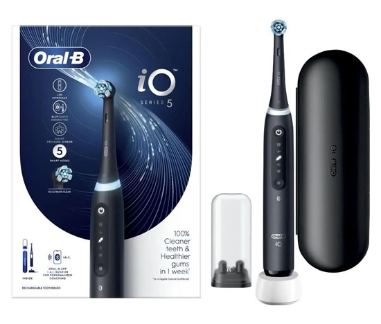 Oral-B iO Series 5 Matt Black elektrický zubní kartáček, magnetický, 5 režimů, tlakový senzor, AI, pouzdro