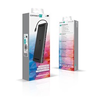 CONNECT IT Dokovací stanice USB-C 11v1, 2xHDMI, 2xUSB-C, 3xUSB, 1xRJ45, čtečka SD karet, černá
