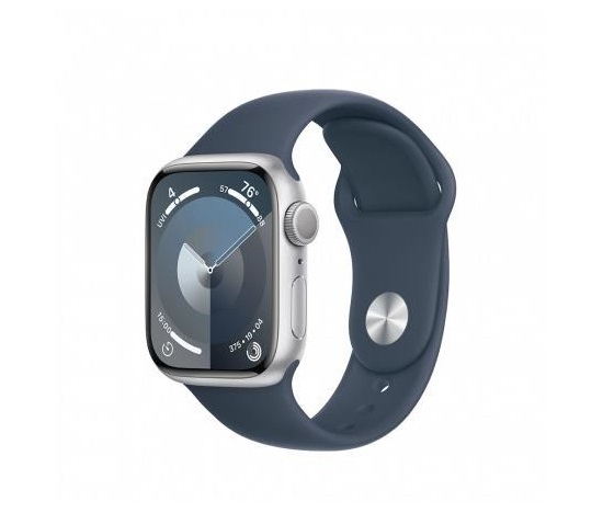 APPLE Watch Series 9 GPS 41mm Silver Aluminium Case with Storm Blue Sport Band - M/L