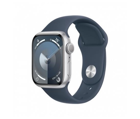 APPLE Watch Series 9 GPS 45mm Silver Aluminium Case with Storm Blue Sport Band - S/M
