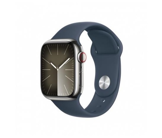 APPLE Watch Series 9 GPS + Cellular 41mm Silver Stainless Steel Case with Storm Blue Sport Band - M/L
