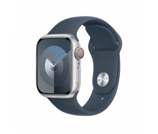 APPLE Watch Series 9 GPS + Cellular 45mm Silver Aluminium Case with Storm Blue Sport Band - M/L