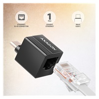 AXAGON ADE-MINIC, USB-C 3.2 Gen 1 - karta sieciowa Gigabit Ethernet MINI, Realtek 8153, instalacja automatyczna, czarna