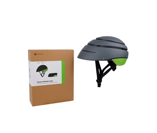 ACER Foldable Helmet (skládací helma), šedá se zeleným reflexním pruhem vzadu, velikost L (60-63 cm), 375 gr