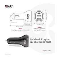 Club3D Auto nabíječka pro Notebooky 36W, 3 porty (2xUSB-A + USB-C)