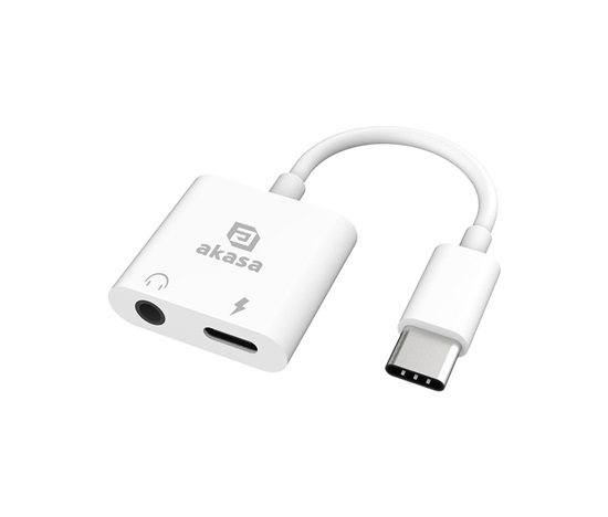 AKASA adaptér USB-C to 3.5mm Jack & PD 15W Nabíjecí port, bílá