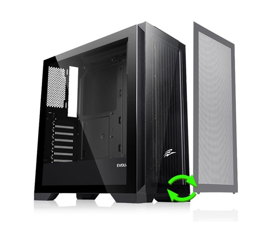 EVOLVEO Ptero Q2, 2x čelní panel - sklo /mřížka, case ATX, černá