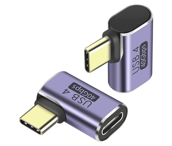 PremiumCord Adaptér USB-C na USB-C, USB 4.0, zahnutý 90°