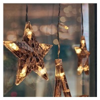 Solight LED vánoční závěs, hvězdy, šíře 1,8m, 77LED, IP20, 3xAA, USB