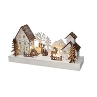 Solight LED vánoční vesnička, 34x17cm, dřevo, 4 LED, 2x AA