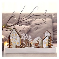 Solight LED vánoční vesnička, 34x17cm, dřevo, 4 LED, 2x AA
