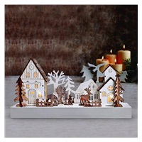 Solight LED vánoční vesnička, 34x17cm, dřevo, 4 LED, 2x AA