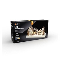 Solight LED vánoční vesnička, 34x17cm, dřevo, 4 LED, 2x AA
