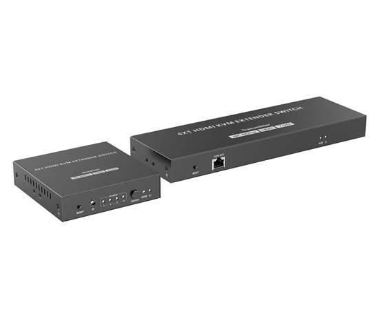 PREMIUMCORD HDMI switch, 4K@60Hz HDMI2.0 KVM 4:1 s ovládáním až na 70m přes Cat6/7