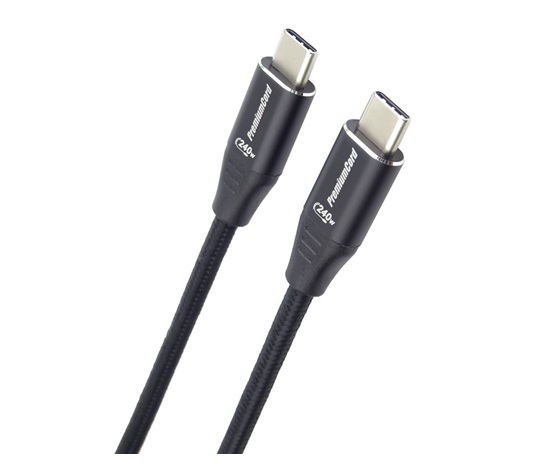 PREMIUMCORD Kabel USB-C M/M, 240W 480Mbps černý bavlněný oplet, 0,5m
