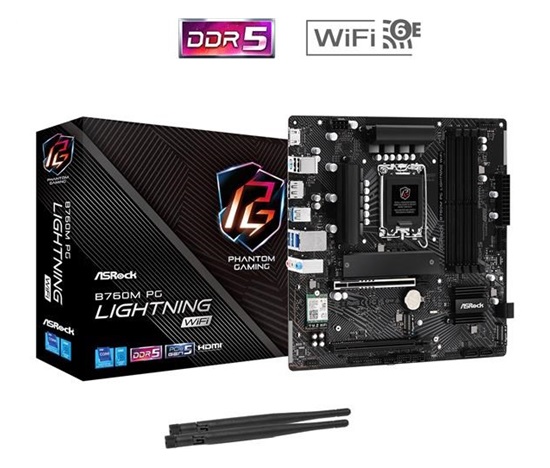 ASRock MB Sc LGA1700 B760M PG LIGHTNING WIFI, Intel B760, 4xDDR5, 1xDP, 1xHDMI, WiFi, mATX