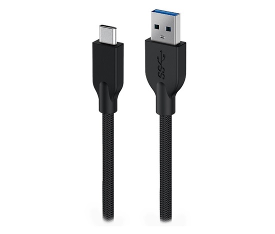 GENIUS nabíjecí kabel ACC-A2CC-3A, 100cm, USB-A na USB-C, 3A, QC3.0, opletený, černý