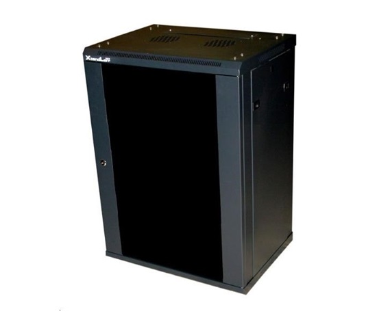 BAZAR - XtendLan 19" nástěnný rozvaděč 12U, šířka 600mm, hloubka 450mm, rozložený, černý - poškozený obal