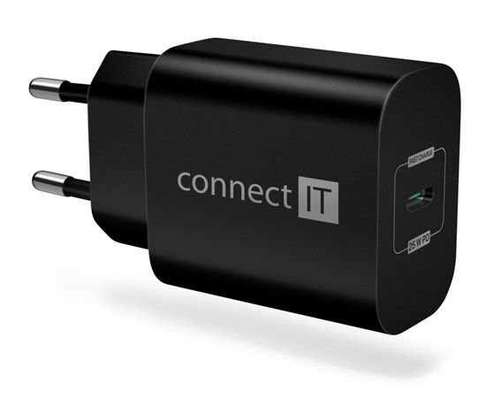 CONNECT IT Voyager2 nabíjecí adaptér 1×USB-C, 25W PD, černá