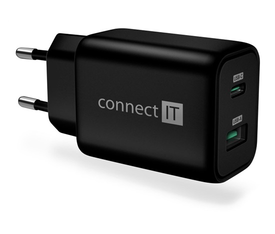CONNECT IT Wanderer2 GaN nabíjecí adaptér 1×USB-C + 1xUSB-A, 33W PD, černá
