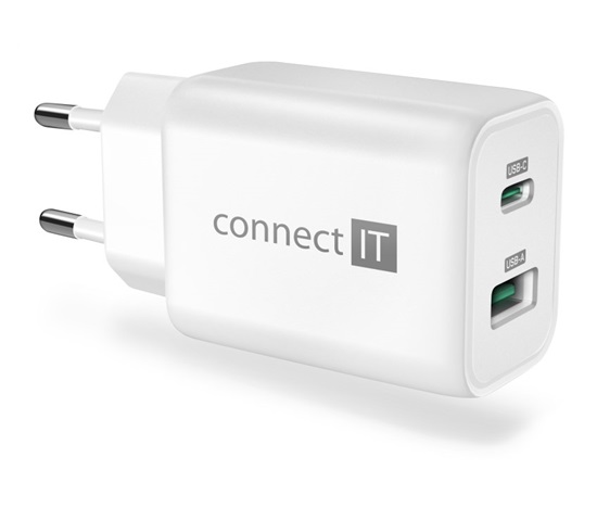 CONNECT IT Wanderer2 GaN nabíjecí adaptér 1×USB-C + 1xUSB-A, 33W PD, bílá