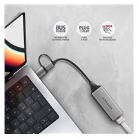 AXAGON ADE-TXCA, USB-C + USB-A 3.2 Gen 1 - karta sieciowa Gigabit Ethernet, Asix AX88179, instalacja automatyczna