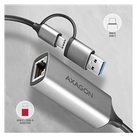AXAGON ADE-TXCA, USB-C + USB-A 3.2 Gen 1 - karta sieciowa Gigabit Ethernet, Asix AX88179, instalacja automatyczna