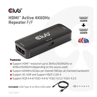 Club3D Adaptér aktivní HDMI 4K60Hz (F/F), černá