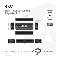 Club3D Adaptér aktivní HDMI 4K60Hz (F/F), černá