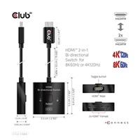 Club3D Switch, HDMI na 2xHDMI Oboustranný 2v1, 8K60Hz, 4K120Hz