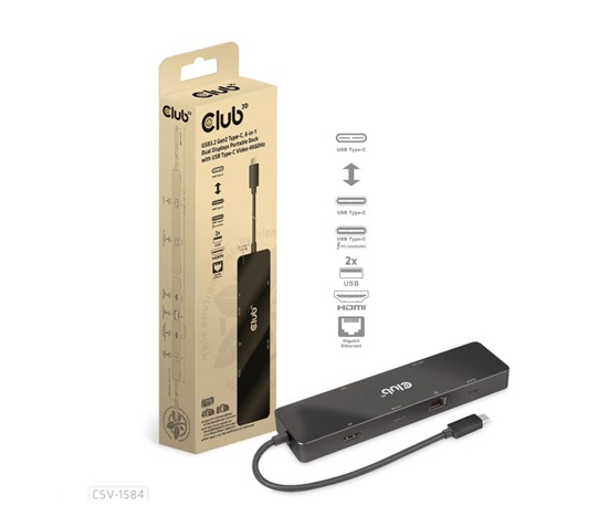 Club 3D dokovací stanice USB-C 3.2 Gen1 6in1 Hub 1x USB-C Video 4K60Hz, 1x HDMI 4K60Hz, 2x USB-A, USB-C PD 100W, RJ45