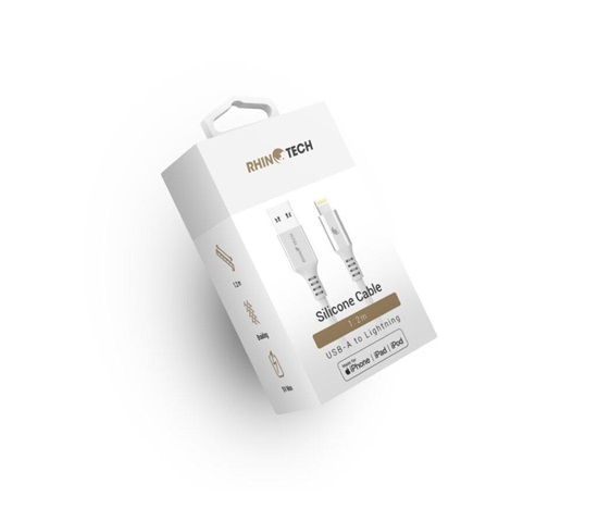 RhinoTech LITE MFi kabel s nylonovým opletem USB-A na Lightning 1.2m stříbrná