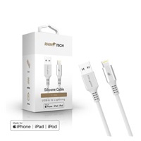 RhinoTech LITE MFi kabel s nylonovým opletem USB-A na Lightning 1.2m stříbrná