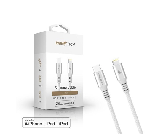 RhinoTech LITE MFi kabel s nylonovým opletem USB-C na Lightning 1.2m stříbrná