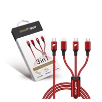 RhinoTech nabíjecí a datový kabel 3v1 USB-C (MicroUSB + Lightning + USB-C) 40W 1,2m červená