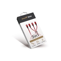RhinoTech nabíjecí a datový kabel 3v1 USB-C (MicroUSB + Lightning + USB-C) 40W 1,2m červená