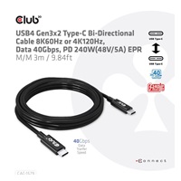 Club3D Kabel USB4 Gen3x2 Typ C 8K60Hz UHD, 40Gbps, Power Delivery 240W, (M/M), 300cm