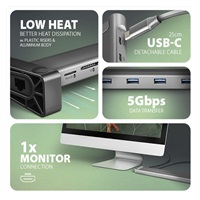 AXAGON HMC-10HLS, USB 5Gbps hub, 4x USB-A, HDMI 4k/60Hz, RJ-45 GLAN, SD/mSD, PD 100W, kabel USB-C 25cm