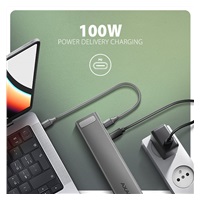 AXAGON HMC-10HLS, USB 5Gbps hub, 4x USB-A, HDMI 4k/60Hz, RJ-45 GLAN, SD/mSD, PD 100W, kabel USB-C 25cm
