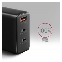 AXAGON ACU-DPQ100, GaN ładowarka sieciowa 100W, 3x port (USB-A + dual USB-C), PD3.0/PPS/QC4+/Apple, czarna