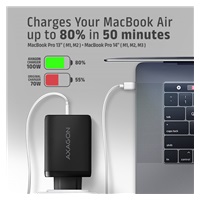 AXAGON ACU-DPQ100, GaN ładowarka sieciowa 100W, 3x port (USB-A + dual USB-C), PD3.0/PPS/QC4+/Apple, czarna