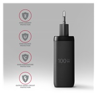 AXAGON ACU-DPQ100, GaN ładowarka sieciowa 100W, 3x port (USB-A + dual USB-C), PD3.0/PPS/QC4+/Apple, czarna