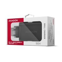 AXAGON ACU-DPQ100, GaN ładowarka sieciowa 100W, 3x port (USB-A + dual USB-C), PD3.0/PPS/QC4+/Apple, czarna