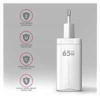 AXAGON ACU-DPQ65W, GaN ładowarka sieciowa GaN 65W, 3x port (USB-A + dual USB-C), PD3.0/QC4+/PPS/Apple, biała