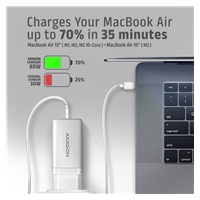 AXAGON ACU-DPQ65W, GaN ładowarka sieciowa GaN 65W, 3x port (USB-A + dual USB-C), PD3.0/QC4+/PPS/Apple, biała