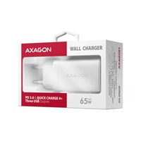 AXAGON ACU-DPQ65W, GaN ładowarka sieciowa GaN 65W, 3x port (USB-A + dual USB-C), PD3.0/QC4+/PPS/Apple, biała