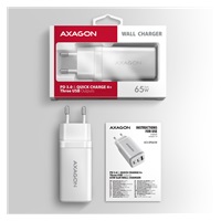 AXAGON ACU-DPQ65W, GaN ładowarka sieciowa GaN 65W, 3x port (USB-A + dual USB-C), PD3.0/QC4+/PPS/Apple, biała