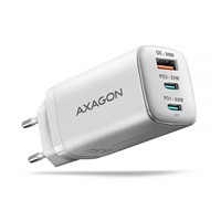 AXAGON ACU-DPQ65W, GaN ładowarka sieciowa GaN 65W, 3x port (USB-A + dual USB-C), PD3.0/QC4+/PPS/Apple, biała