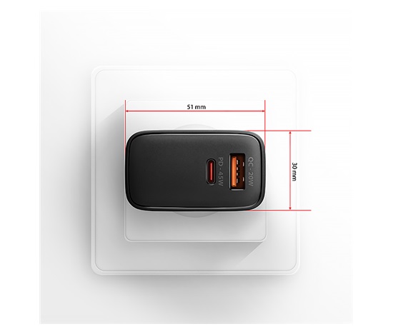 AXAGON ACU-PQ45 GaN ładowarka sieciowa 45W, 2x port (USB-A + USB-C), PD3.0/PPS/QC4+/SFC 2.0/AFC/Apple