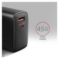 AXAGON ACU-PQ45 GaN ładowarka sieciowa 45W, 2x port (USB-A + USB-C), PD3.0/PPS/QC4+/SFC 2.0/AFC/Apple